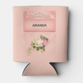 Roze bloem met Diamond Tiara Princess Design Blikjeskoeler (Voorkant)