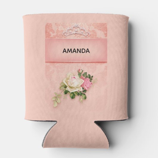 Roze bloem met Diamond Tiara Princess Design Blikjeskoeler (Achterkant)