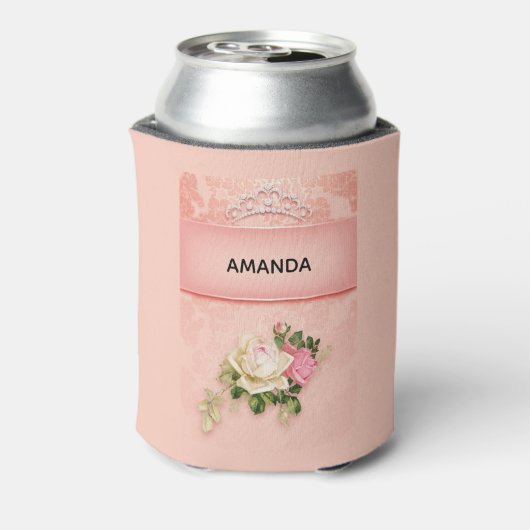 Roze bloem met Diamond Tiara Princess Design Blikjeskoeler (Blikje Achterkant)