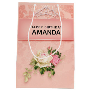 Roze bloem met Diamond Tiara Princess Design Medium Cadeauzakje