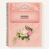 Roze bloem met Diamond Tiara Princess Design Notitieboek (Voorkant)