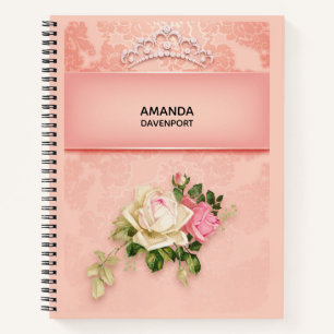 Roze bloem met Diamond Tiara Princess Design Notitieboek