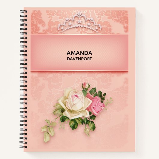 Roze bloem met Diamond Tiara Princess Design Notitieboek (Voorkant)