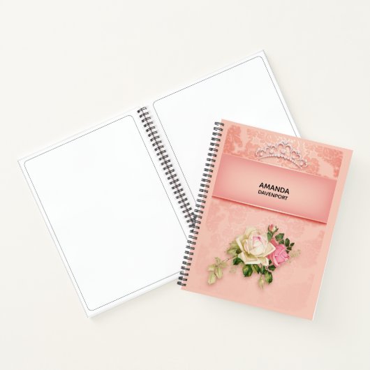 Roze bloem met Diamond Tiara Princess Design Notitieboek (Binnen)