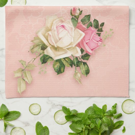 Roze bloem met Diamond Tiara Princess Design Theedoek (Gevouwen)