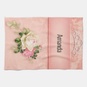 Roze bloem met Diamond Tiara Princess Design Theedoek (Horizontaal)