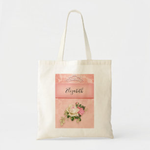Roze bloem met Diamond Tiara Princess Design Tote Bag
