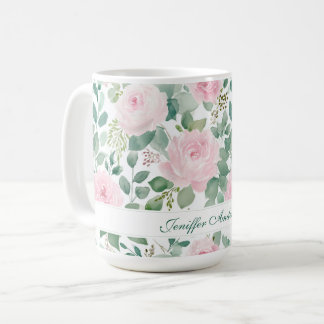 Roze bloem met eigen naam koffiemok