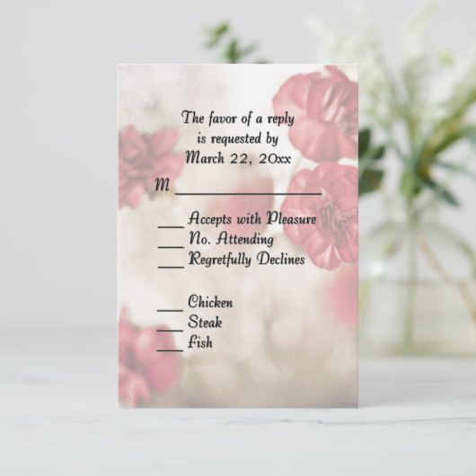 Roze bloem met entree RSVP Kaartje (Staand voorkant)