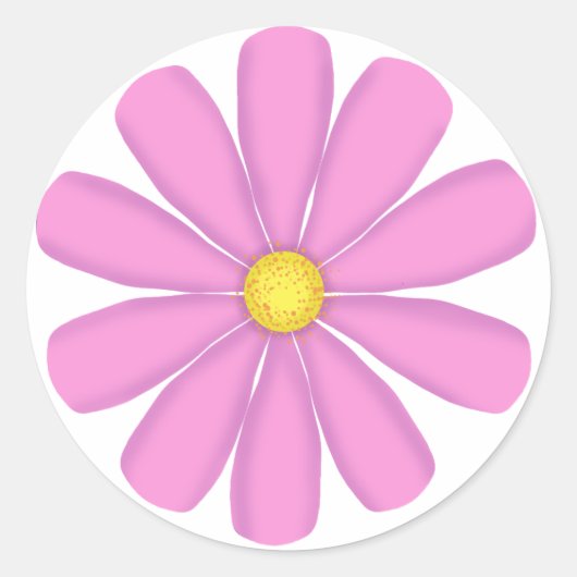 Roze bloem met geel centrum ronde sticker (Voorkant)