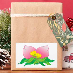 Roze bloem met gele bloesems rechthoekige sticker