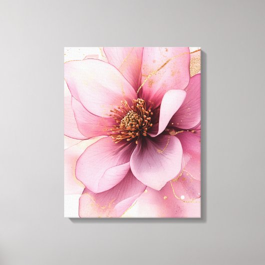 Roze bloem met gouden touch elegant canvas afdruk (Voorkant)