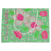 Roze bloem met groen en grijs groot cadeauzakje (Voorkant)