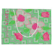 Roze bloem met groen en grijs groot cadeauzakje (Achterkant)