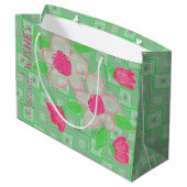 Roze bloem met groen en grijs groot cadeauzakje (Achterkant Gekanteld)