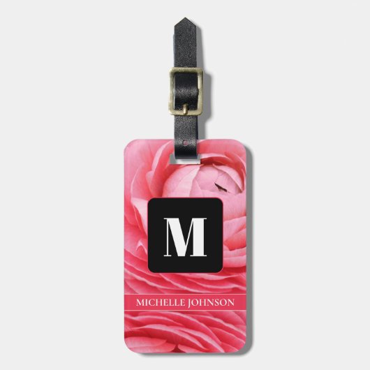 Roze Bloem met Monogram Bagagelabel (Voorkant verticaal)