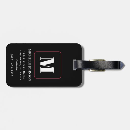 Roze Bloem met Monogram Bagagelabel (Achterkant horizontaal)