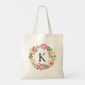 Roze bloem met monogram  tote bag (Achterkant)