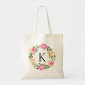 Roze bloem met monogram  tote bag (Voorkant)