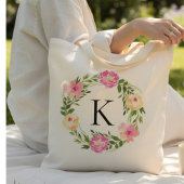 Roze bloem met monogram  tote bag