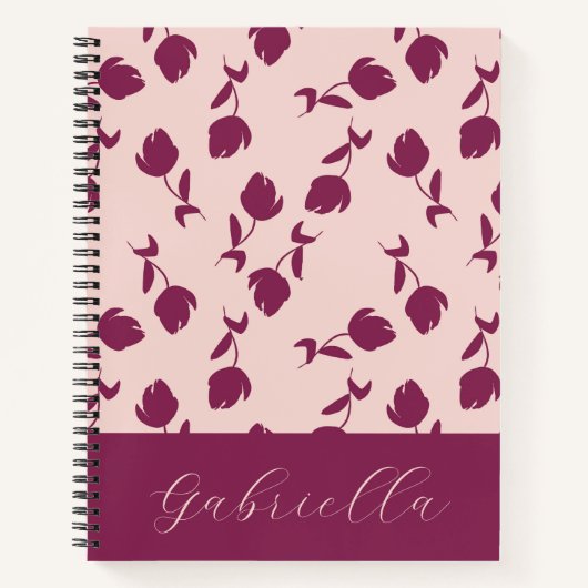 Roze bloem met naam notitieboek (Voorkant)