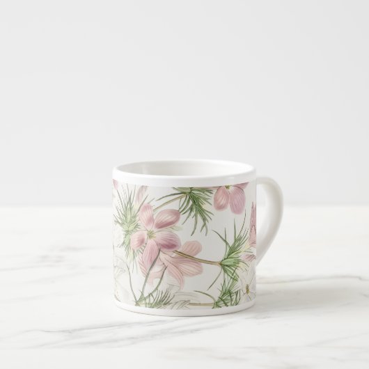 Roze Bloem met Pijnboom Expresso Mok (Voorkant rechts)