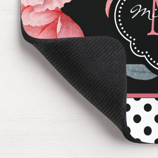 Roze bloem met stippen en monogram muismat (Hoek)
