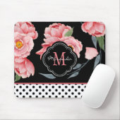 Roze bloem met stippen en monogram muismat (Met muis)