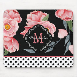 Roze bloem met stippen en monogram muismat