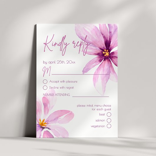 Roze Bloem Minimalistisch Menu Keuze Bruiloft RSVP