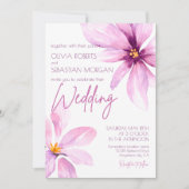 Roze Bloem Minimalistische elegante bruiloft Kaart (Voorkant)