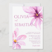 Roze Bloem Minimalistische elegante bruiloft Kaart (Voorkant)