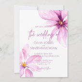 Roze Bloem Minimalistische elegante bruiloft Kaart (Voorkant)