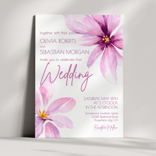 Roze Bloem Minimalistische elegante bruiloft Kaart