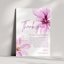 Roze Bloem Minimalistische Waterverf Bruiloft Bedankkaart