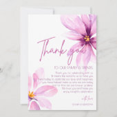 Roze Bloem Minimalistische Waterverf Bruiloft Bedankkaart (Voorkant)