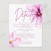 Roze Bloem Minimalistische Waterverf Bruiloft Deta Informatiekaartje (Voorkant)