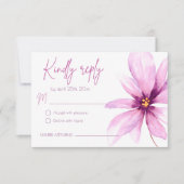 Roze Bloem Minimalistische Waterverf Bruiloft RSVP Kaartje (Voorkant)
