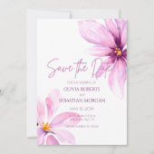 Roze Bloem Minimalistische Waterverf Bruiloft Save The Date (Voorkant)