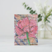 Roze Bloem Mixed Media Collage Briefkaart (Staand voorkant)