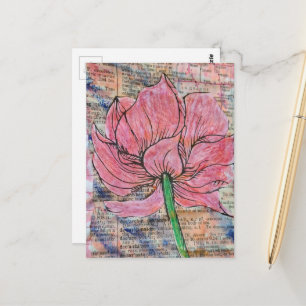Roze Bloem Mixed Media Collage Briefkaart