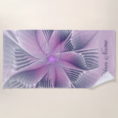 Roze Bloem Moderne Abstracte Fractal Naam Strandlaken (Voorkant)