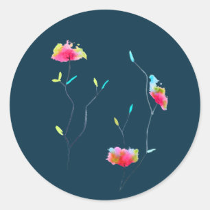 Roze bloem moderne, eenvoudige Japanse kunst Ronde Sticker