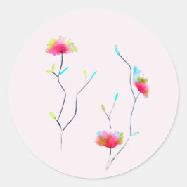 Roze bloem moderne, eenvoudige Japanse kunst Ronde Sticker