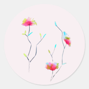 Roze bloem moderne, eenvoudige Japanse kunst Ronde Sticker