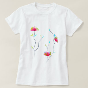Roze bloem moderne, eenvoudige Japanse kunst T-shirt
