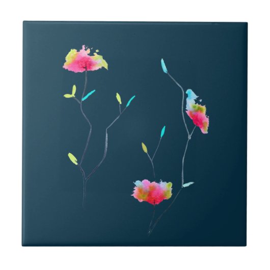 Roze bloem moderne, eenvoudige Japanse kunst Tegeltje (Voorkant)