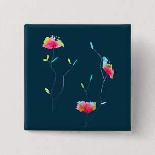 Roze bloem moderne, eenvoudige Japanse kunst Vierkante Button 5,1 Cm