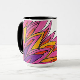 Roze Bloem Mok (Zwart Handvat en interieur)