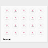 Roze Bloem Monogram Bruiloft Classic Ronde Sticker (Vel)
